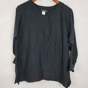 VTG Sophie Finzi Top Womens‎ S Black Silk Linen Blend Lagenlook Tunic Shirt